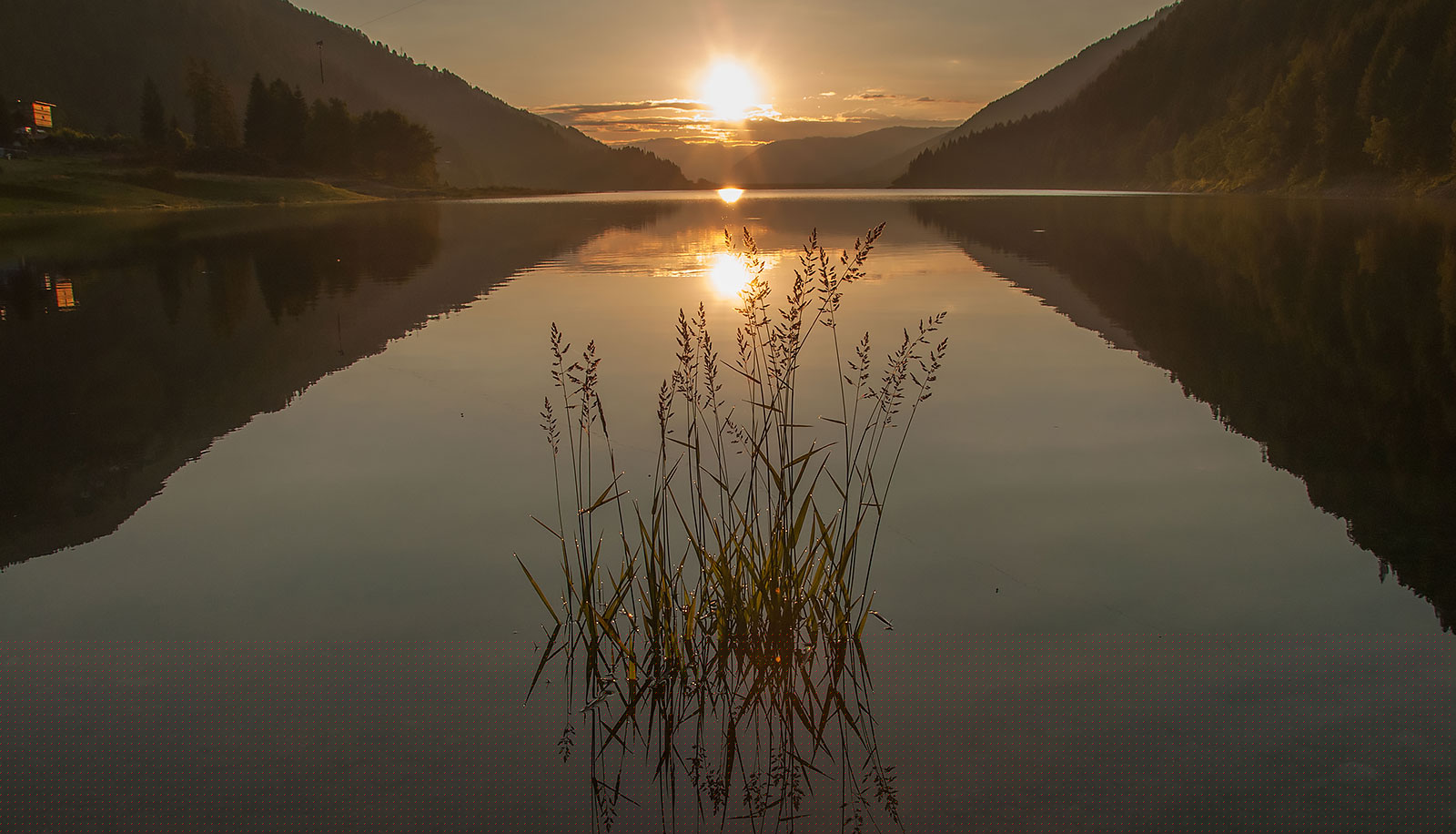 Canne palustri sulla riva del Lago di Zoccolo al tramonto